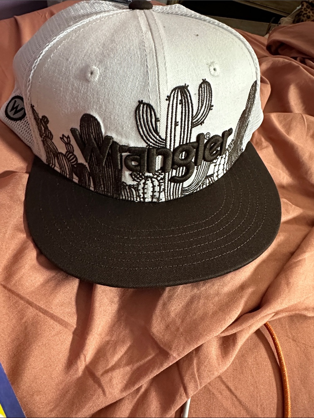 Wrangler White and Black Cactus Trucker Hat